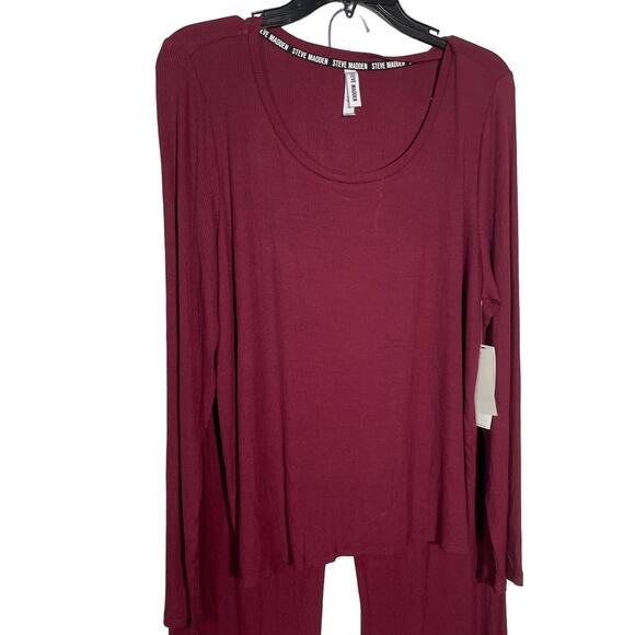 Steve Madden Women's Ribbed Sleep Tee/pants set - Zinfande XL - Picture 3 of 11